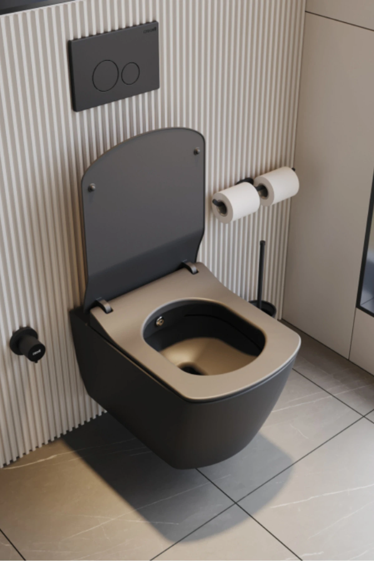 EG321 Elegant Kanalsız Duroplast Yavaş Kapanan Klozet Kapaklı Kömür Karası Mat Siyah Set