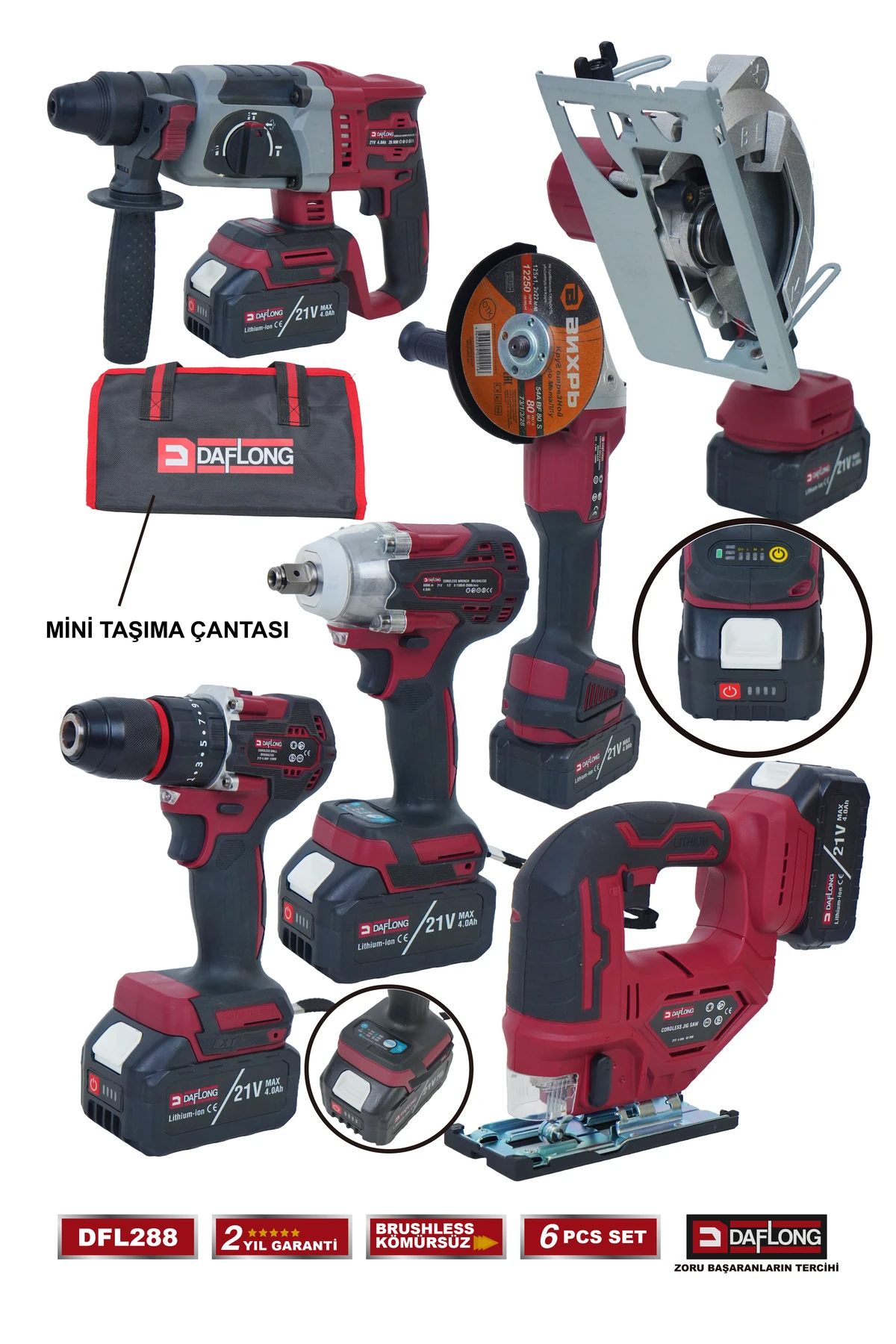 PRO 6'LI 4 BATARYALI TAŞIMA ÇANTALI İNŞAAT SETİ SUNTA KESME+DEKUPAJ MAKİNASI DFL-288