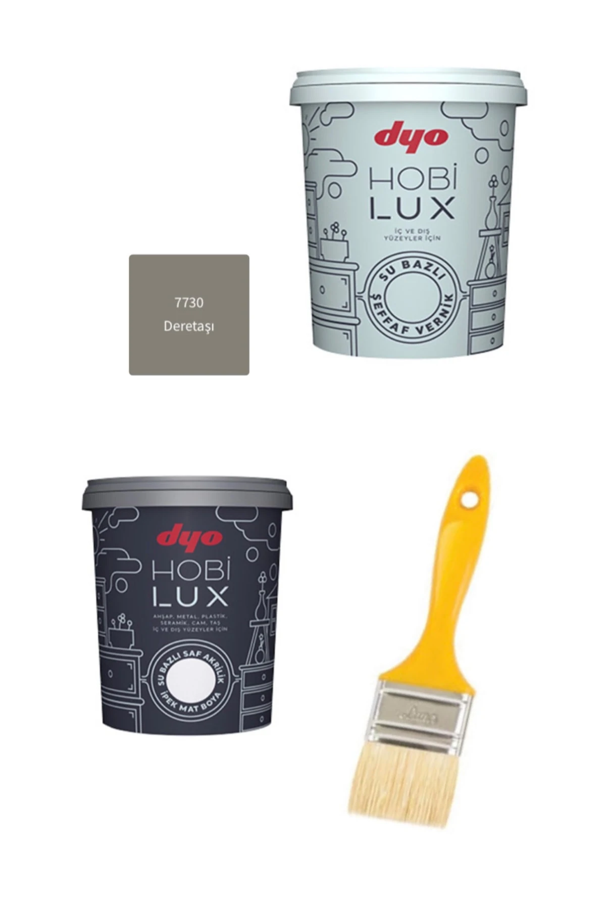 Dyo Hobilux Akrilik Ipek Mat Boya + Hobilux Ipek Mat Vernik + Kestirme Fırça