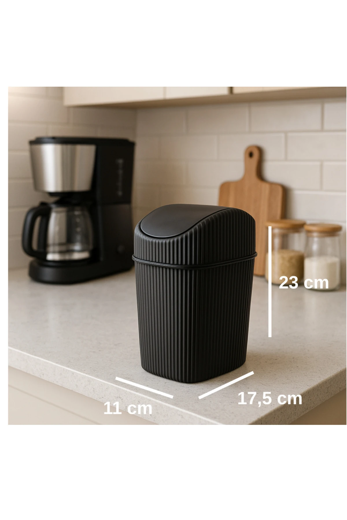 2,5 lt Mini Mutfak,Masa,Banyo Tezgah Üstü Çöp Kovası (Gri)