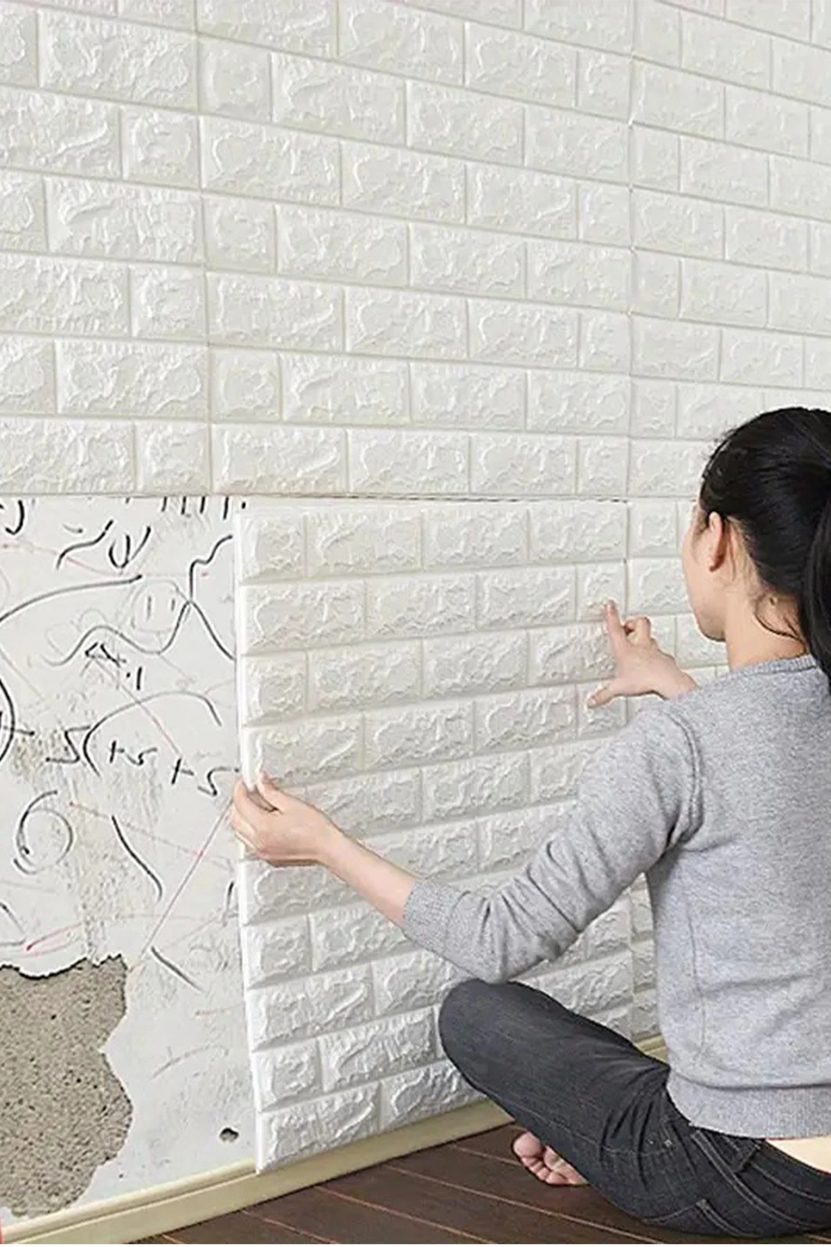 50x50Cm Kendinden Yapışkanlı Duvar Kağıdı Esnek Köpük Paneli 3d Boyutlu Tuğla Desen Beyaz 0,25 M²