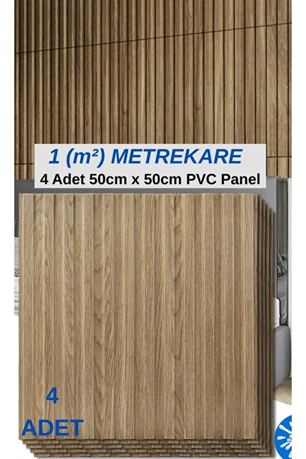 1m² (50cmx50cm 4 Adet)Kahverengi 3D ABS PVC Malzeme Dayanıklı Duvar Paneli Silinebilir Lambiri Panel