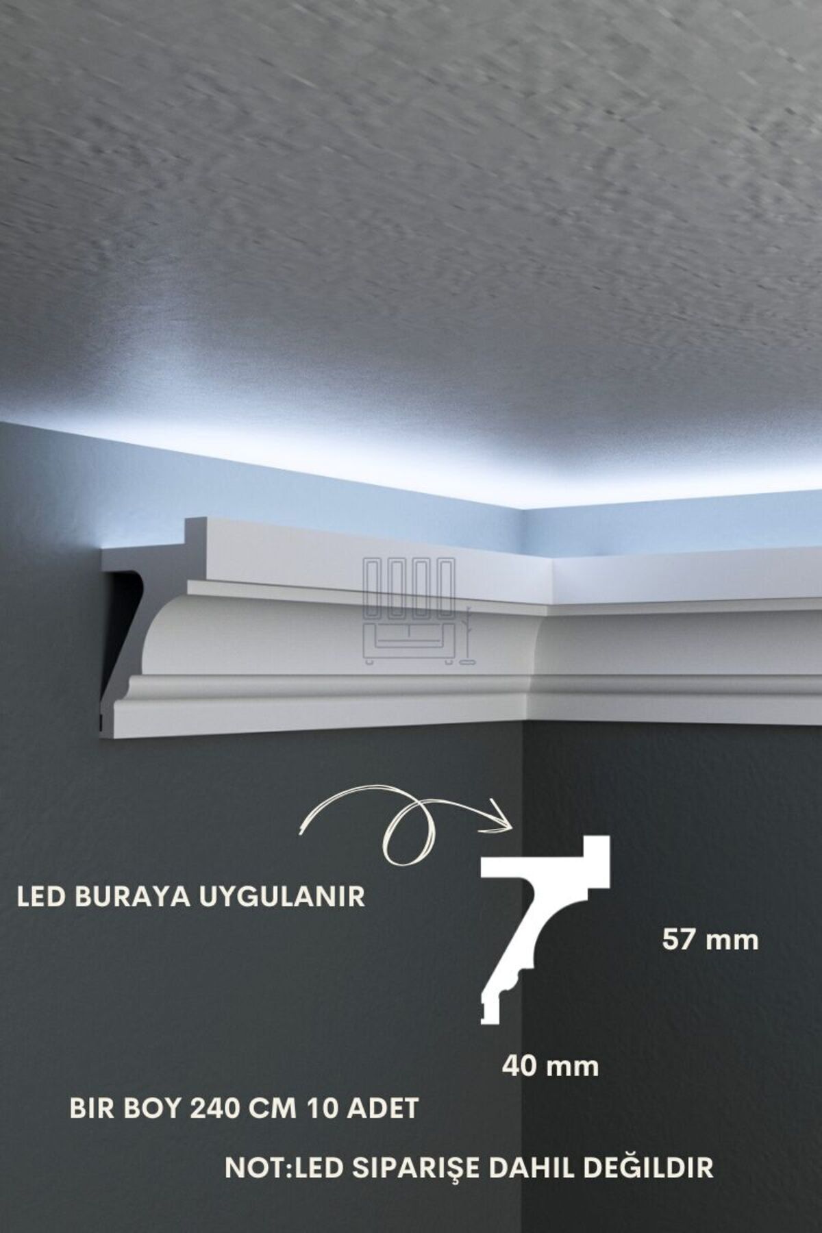 Ledli Kartonpiyer, 10lu Paket 24m Polimer Dayanıklı Boyanabilir Tavan Duvar Aydınlatma, Adeti 240cm