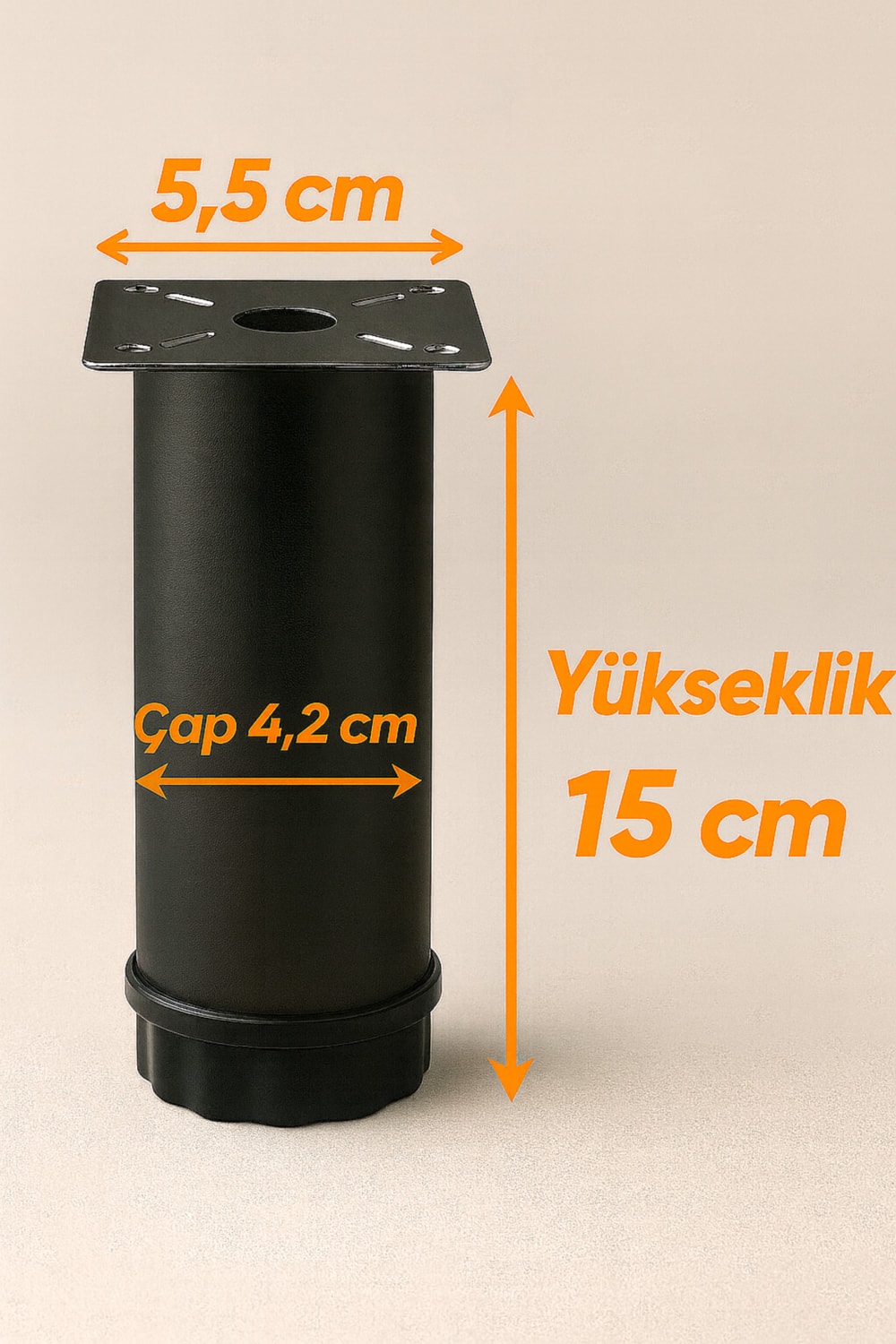4 Adet Ayarlanabilir 15 cm Siyah Metal Mobilya Ayağı – Dolap Kanepe Baza Koltuk Yükseltici
