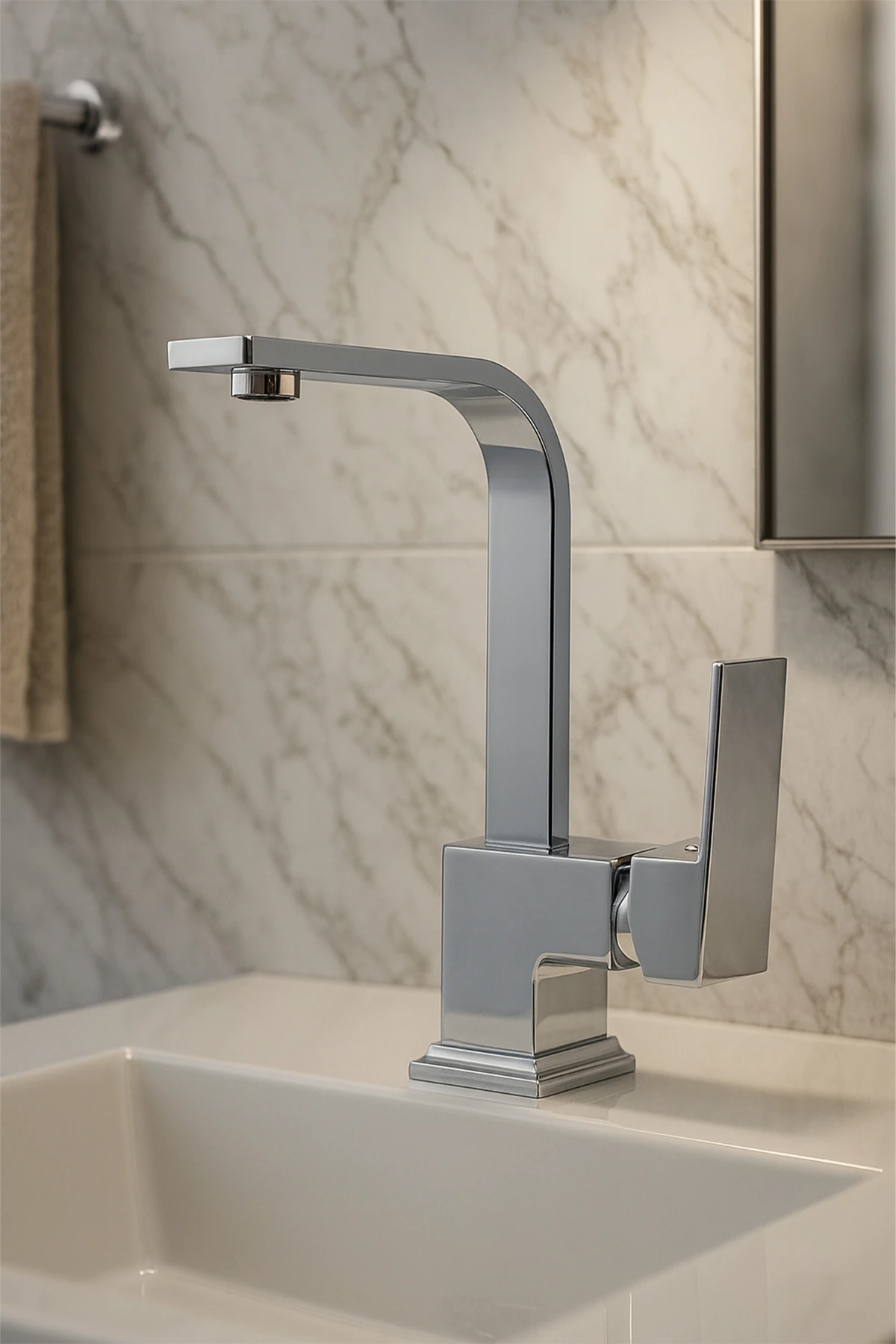 Kısa Krom Lüx Köşeli Mix Aç Kapa Banyo Lavabo Bataryası