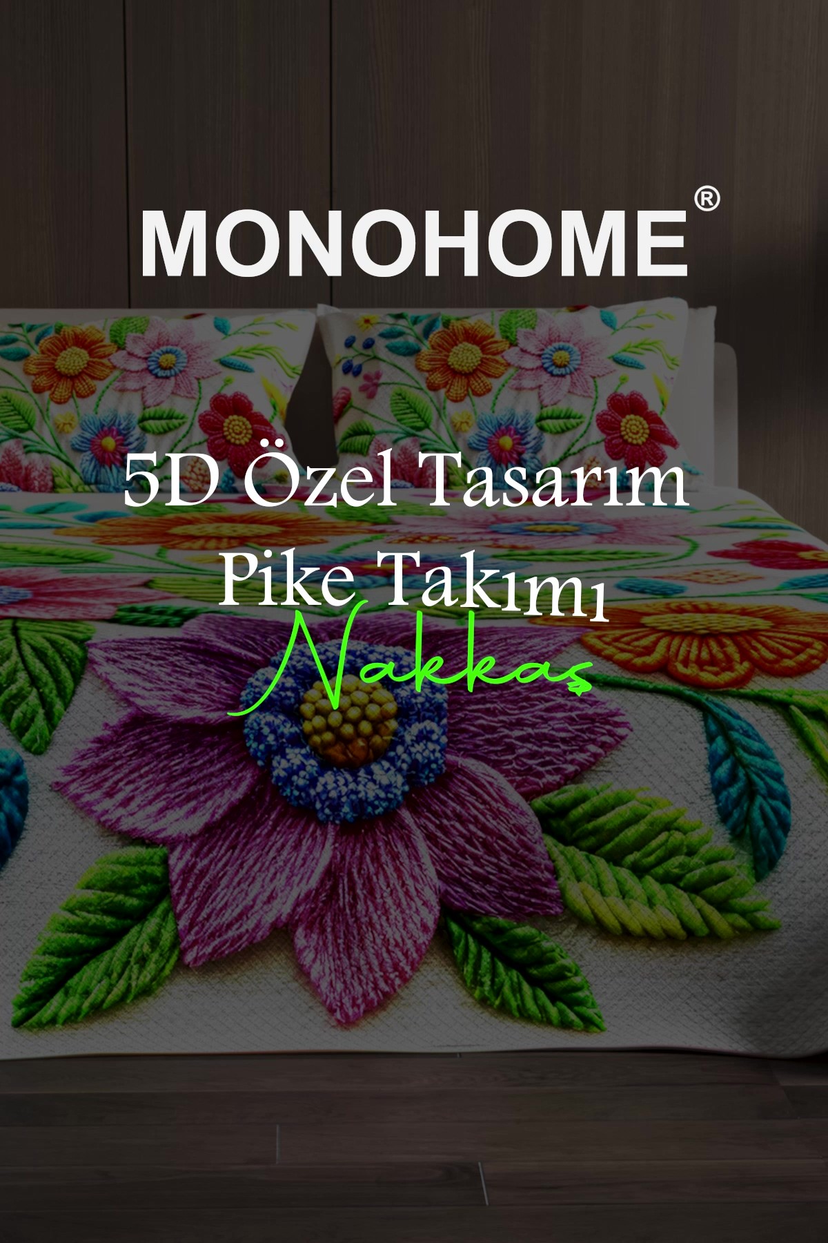 %100 Pamuk Çift Kişilik Pike Takımı Yatak Örtüsü Özel Dokuma Nakkaş