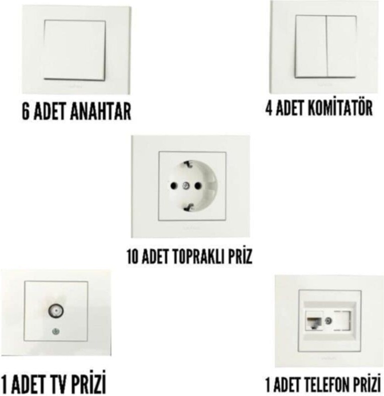 Grano Beyaz Anahtar & Priz Set -Beyaz