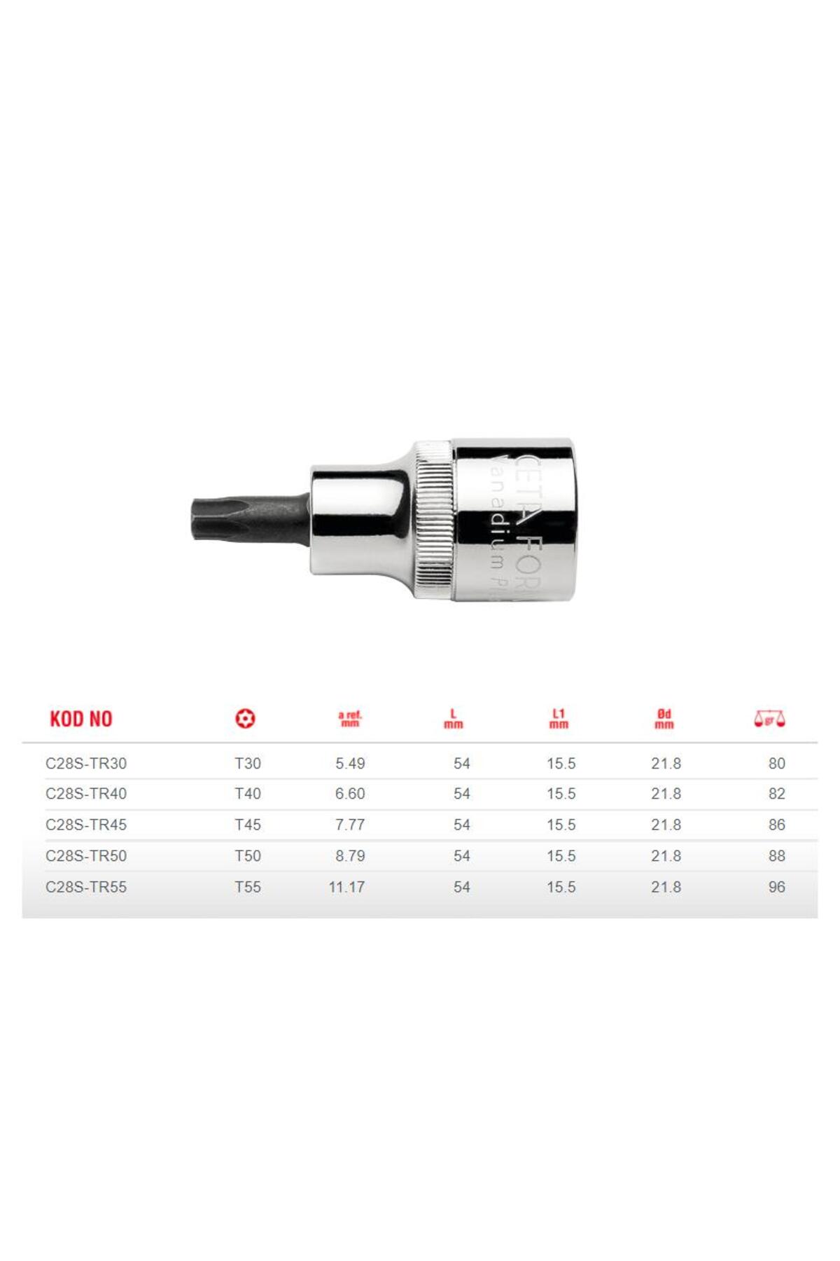 CETA FORM T40 Kısa Tip 1/2” Delikli Torx Uçlu Lokma C28s-tr40