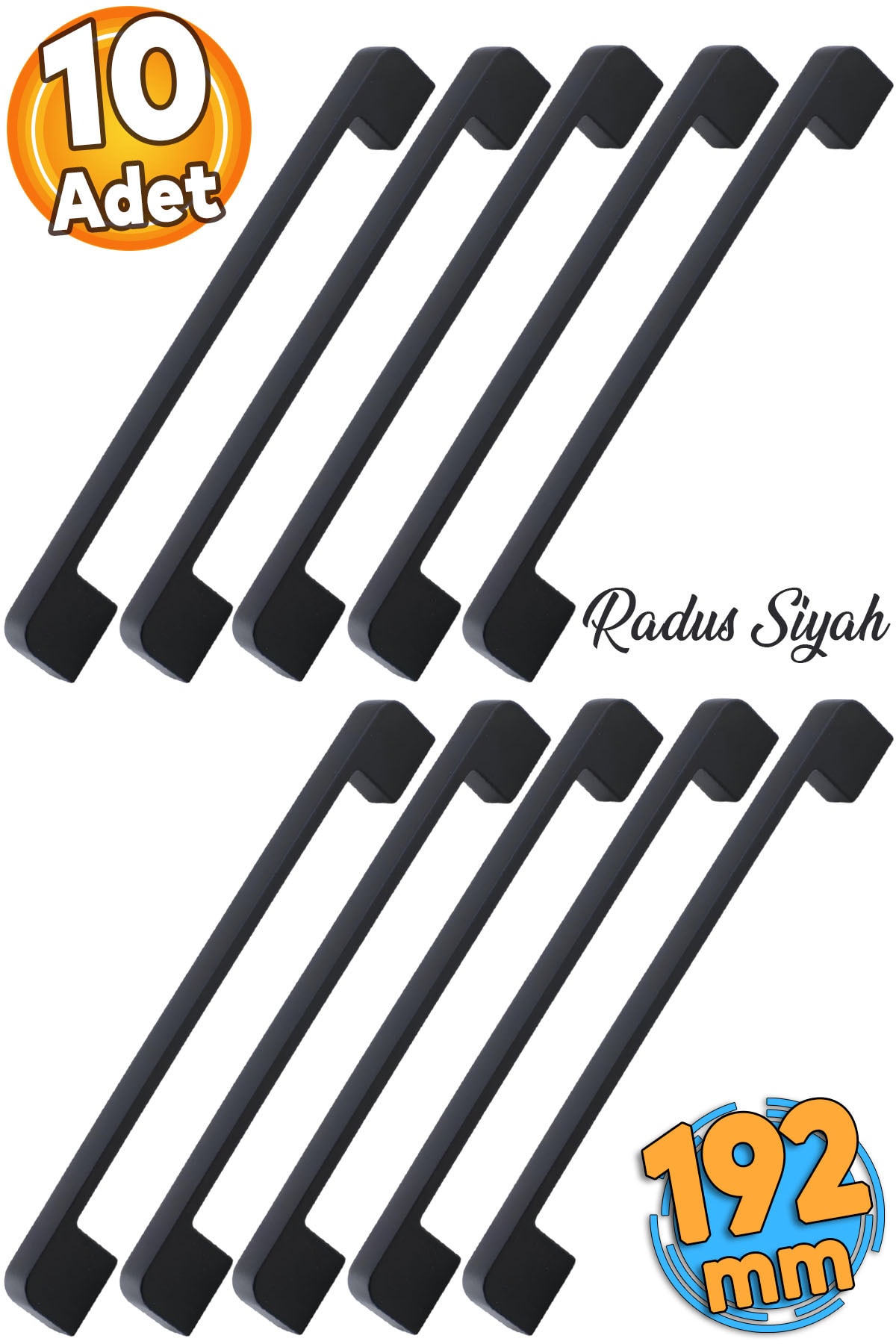 BADEM10 10 Adet Radus 192 Mm - 19.2 Cm Siyah Metal Mobilya Mutfak Çekmece Dolabı Dolap Kulpları Kulbu Kulpu