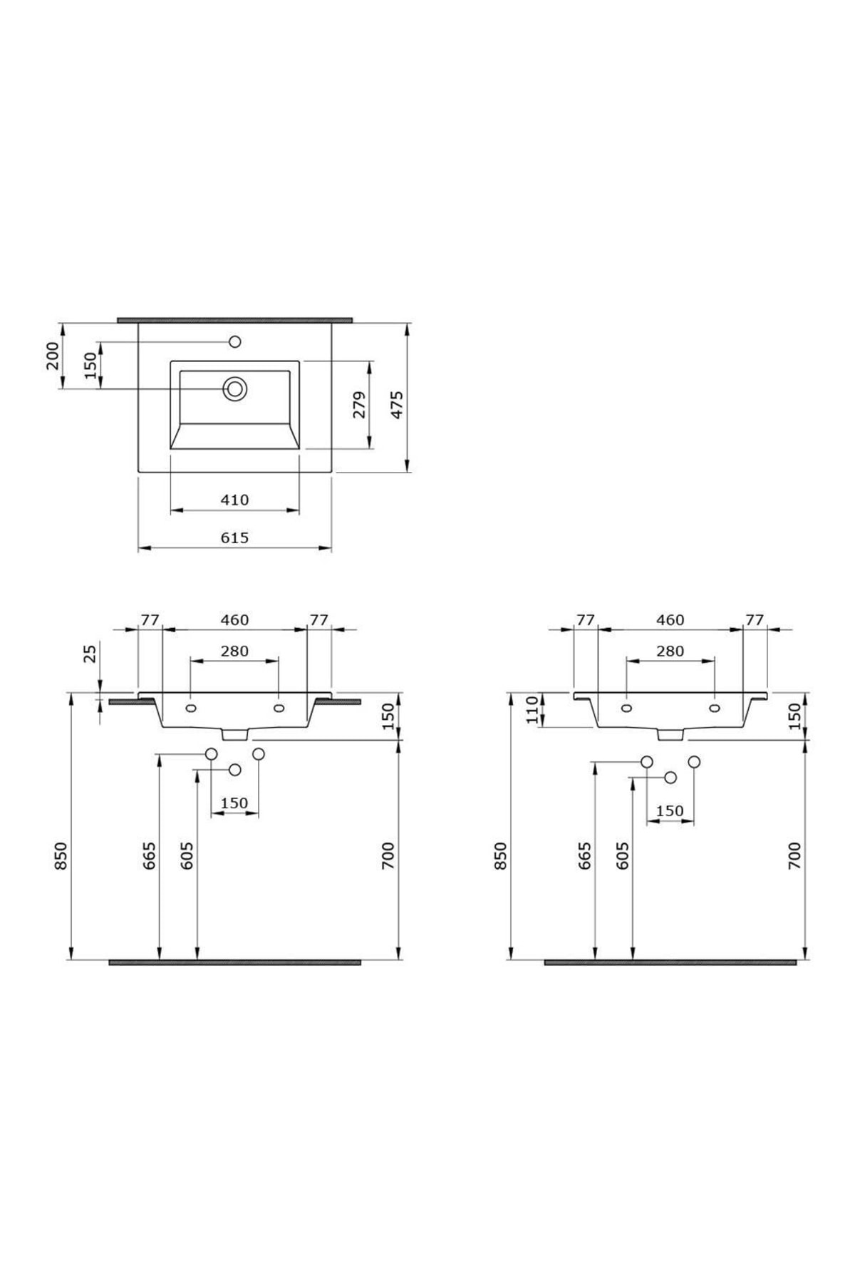 Milano Etajerli Lavabo 60 Cm Parlak Siyah 1161-005-0126