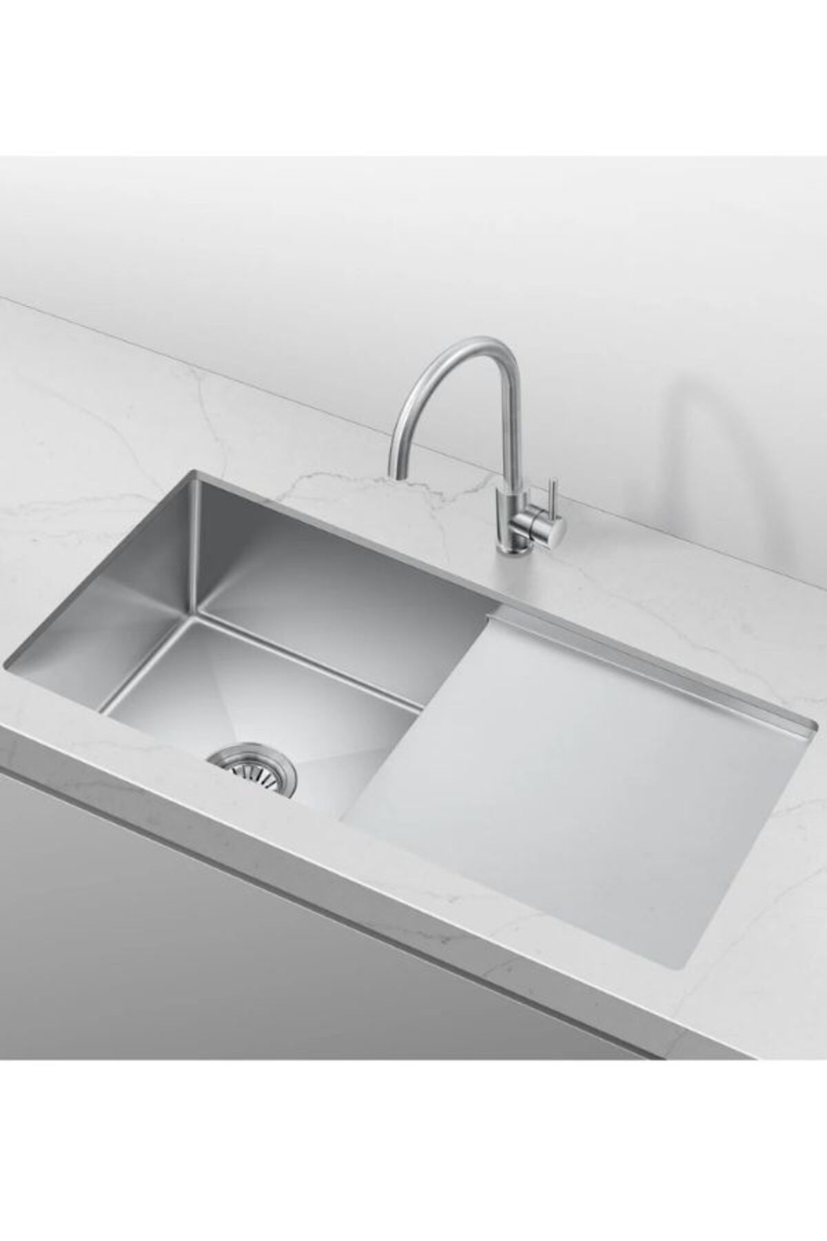 Elegante Paslanmaz Çelik Damlalıklı El Yapımı Mutfak Evyesi Inoks 3mm Kalınlık 86x45cm Eviye