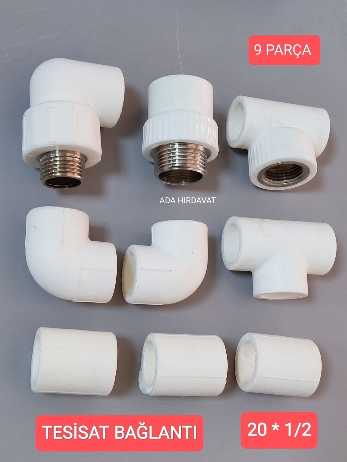 Pvc Boru 20*1/2 Pprc Kalorifer Doğalgaz Su Tesisatı Bağlantı Parçaları Seti ** 9 Parça