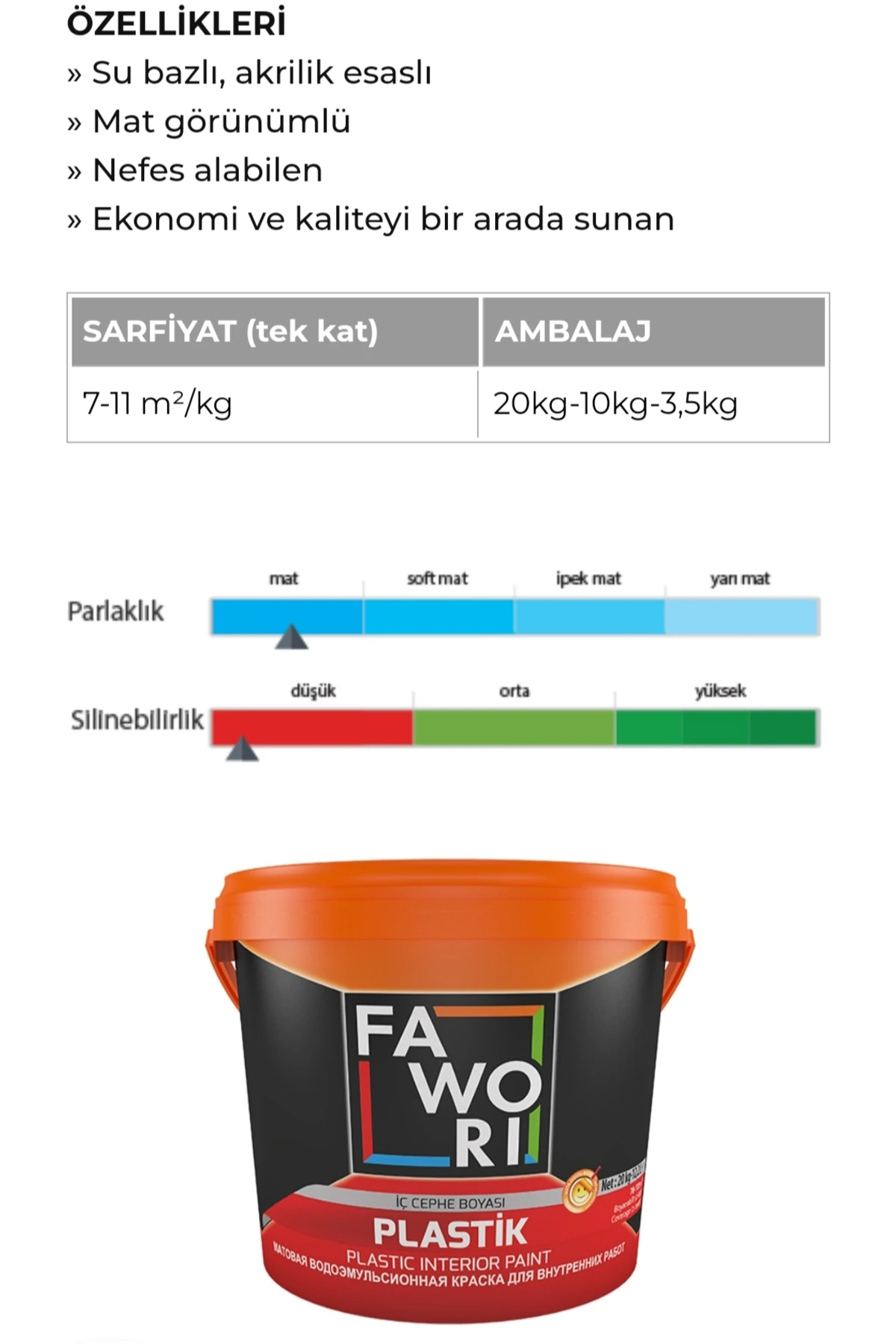 Plastik iç cephe boyası 20kg