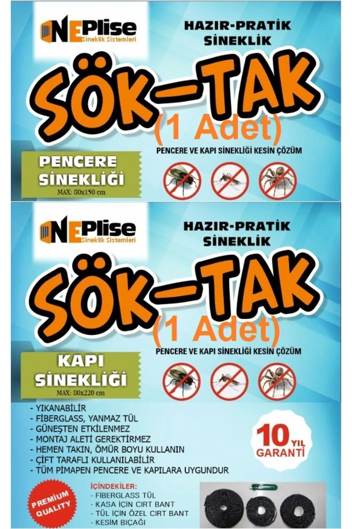 Pratik - Hazır Sineklik 80 X 220 Cm Kapı Sinekliği - 80 X 150 Pencere Sinekliği (2'li Paket)