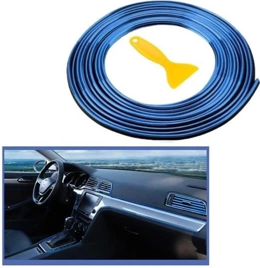 Mavi Araba Oto trim Dekorasyon Şeridi Kauçuk Elastik Kolay Kurulum 5 Metre Şerit Bant