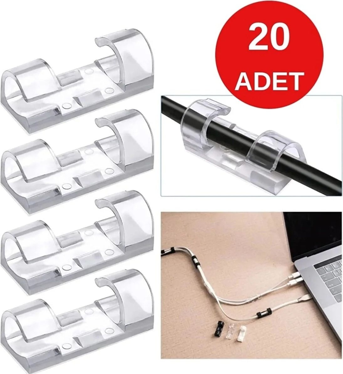 20 Li Kablo Sabitleyici Şeffaf düzenleyici Kablo Toparlayıcı