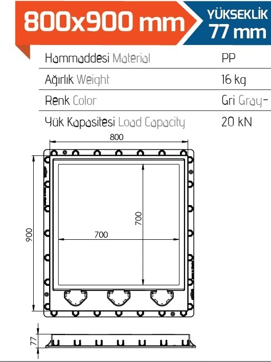 80x90 Menteşeli Rögar Kapağı / Çerçeve + Düz Kapak