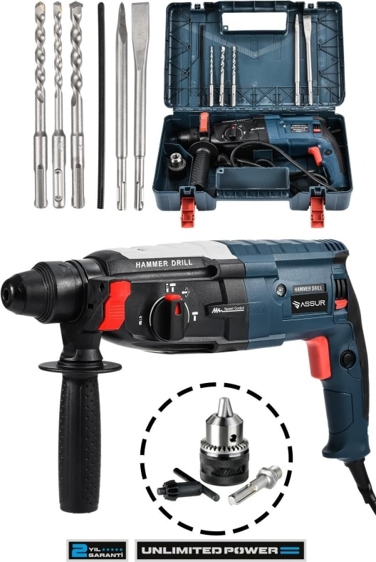 850W Assur Metal Şanzıman Darbeli Matkap Kırıcı Delici Hilti 2-28MM