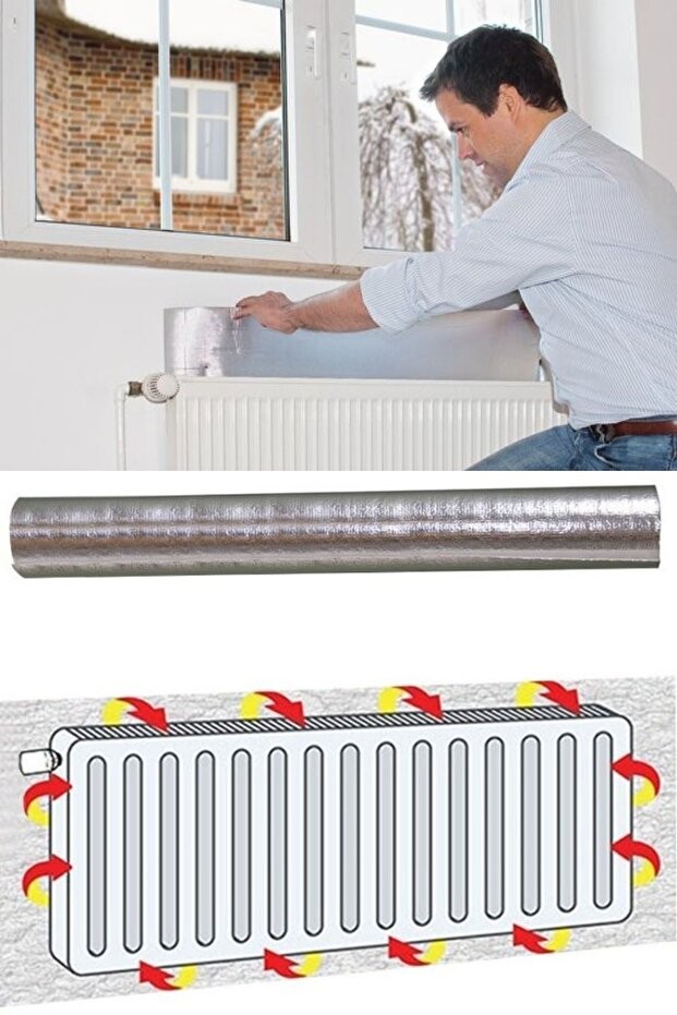 Kalorifer Petek Arkası Isı Yalıtım Levhası Alüminyum Folyo Kaplı 1 cm Polietilen Levha 50x100 cm
