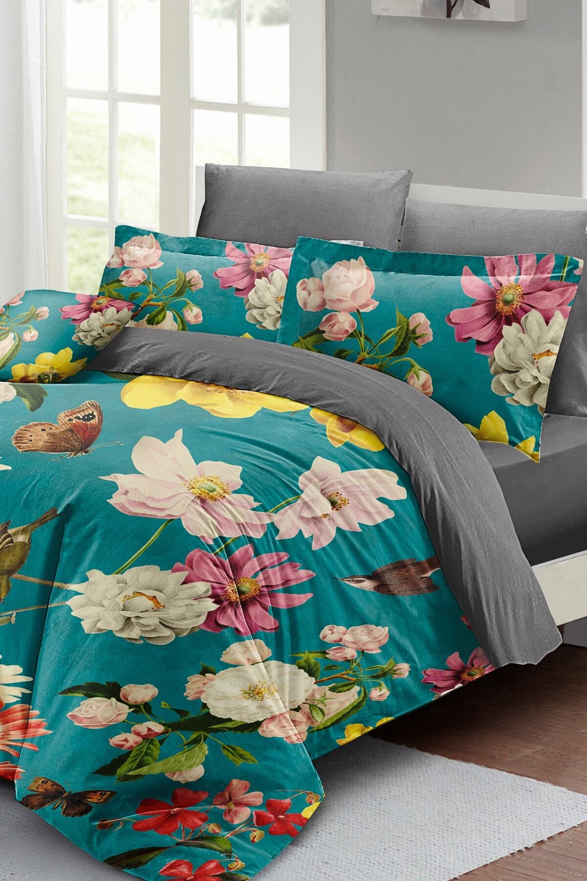 Kıng Sıze Rose Mix Çift Kişilik Nevresim Takımı 3d Pamuk Saten 220x240cm