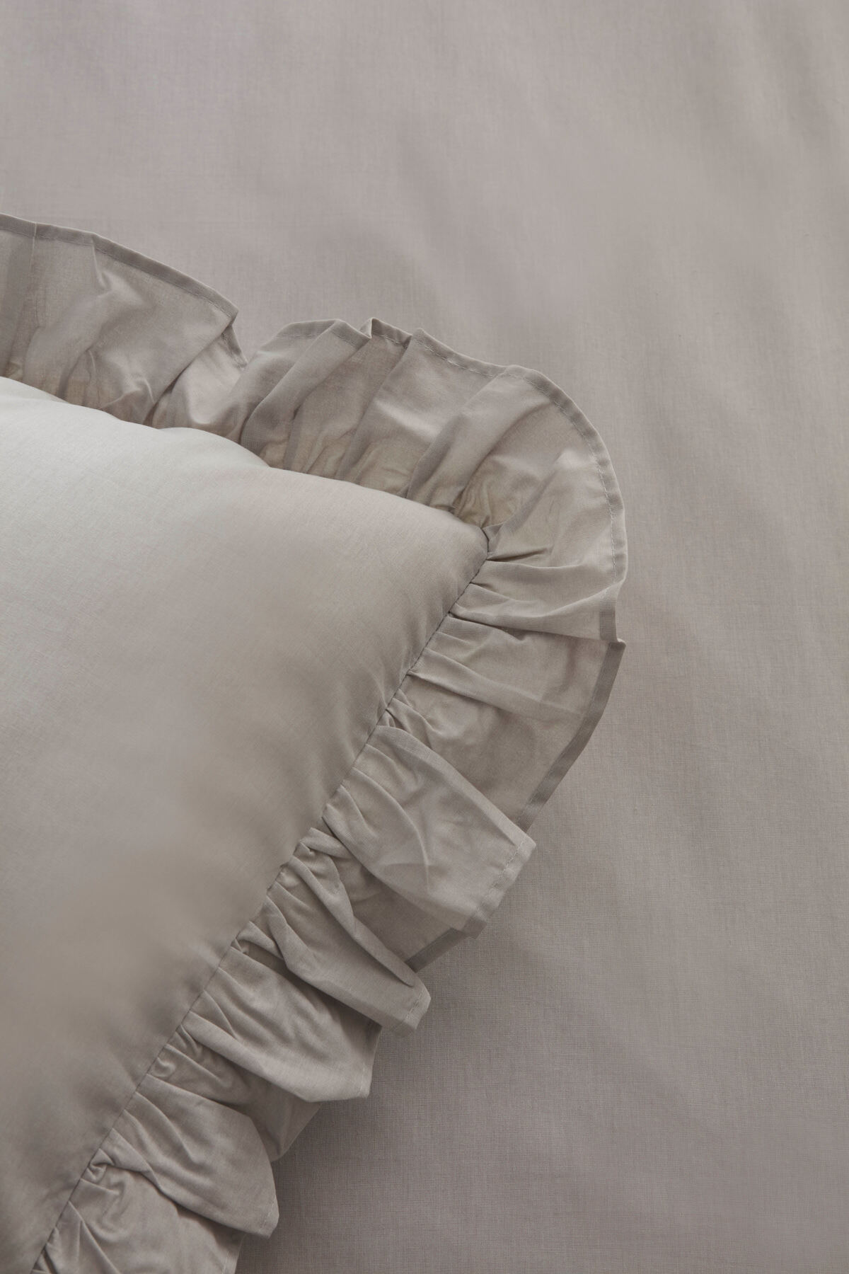 Pure Ruffle %100 Pamuk Çift Kişilik Nevresim Takımı Açık Gri