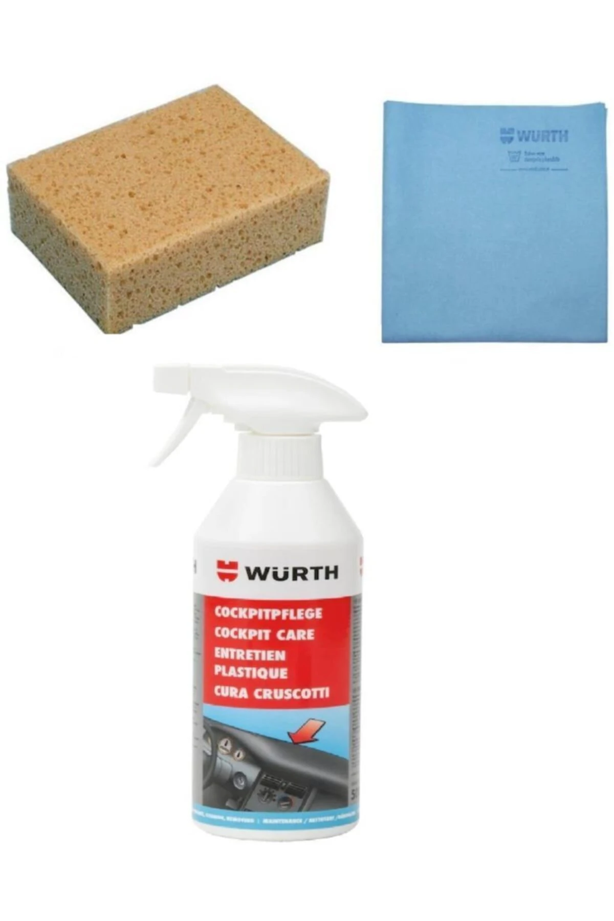 Tvet 3 Lü Set Süngeri, Sentetik Güderi Bez, Kokpit Torpido Koruma Ve Bakım Spreyi 500ml