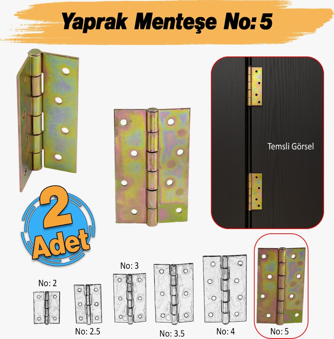 Metal Sarı Yaprak Menteşe Mobilya Pencere Kapı Dolap Menteşe No:5 (2 Adet)