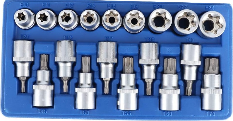 1/2 Torx ve E Lokma Takımı 19 Parça (T20-T25-T27-T30-T40-T45-T50-T55-T60-T70)