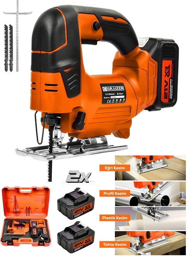 Powerforge Profesyonel 21V Çift Akülü Metal Şanzıman Dekupaj Testere Makinesi-Turuncu