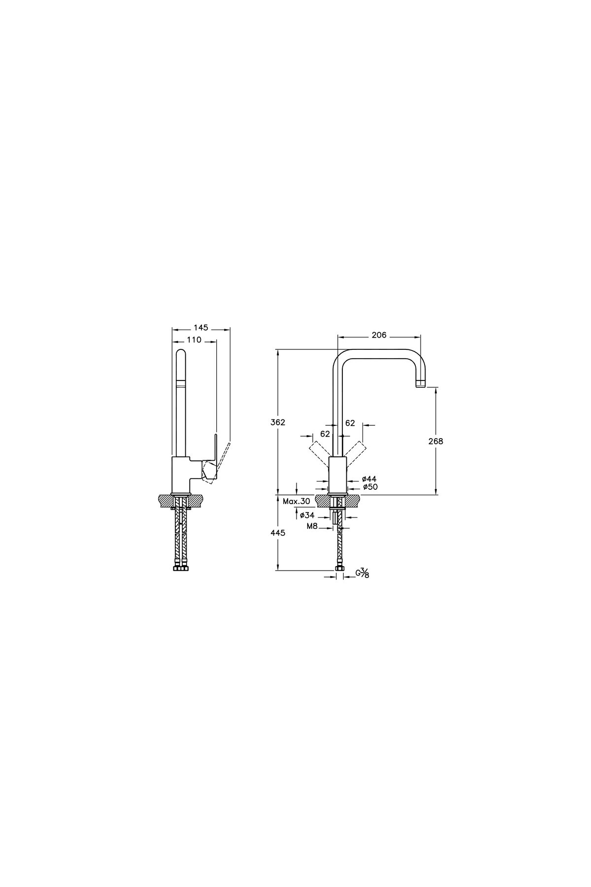 Flo S A42103 Eviye Mutfak Bataryası, Krom