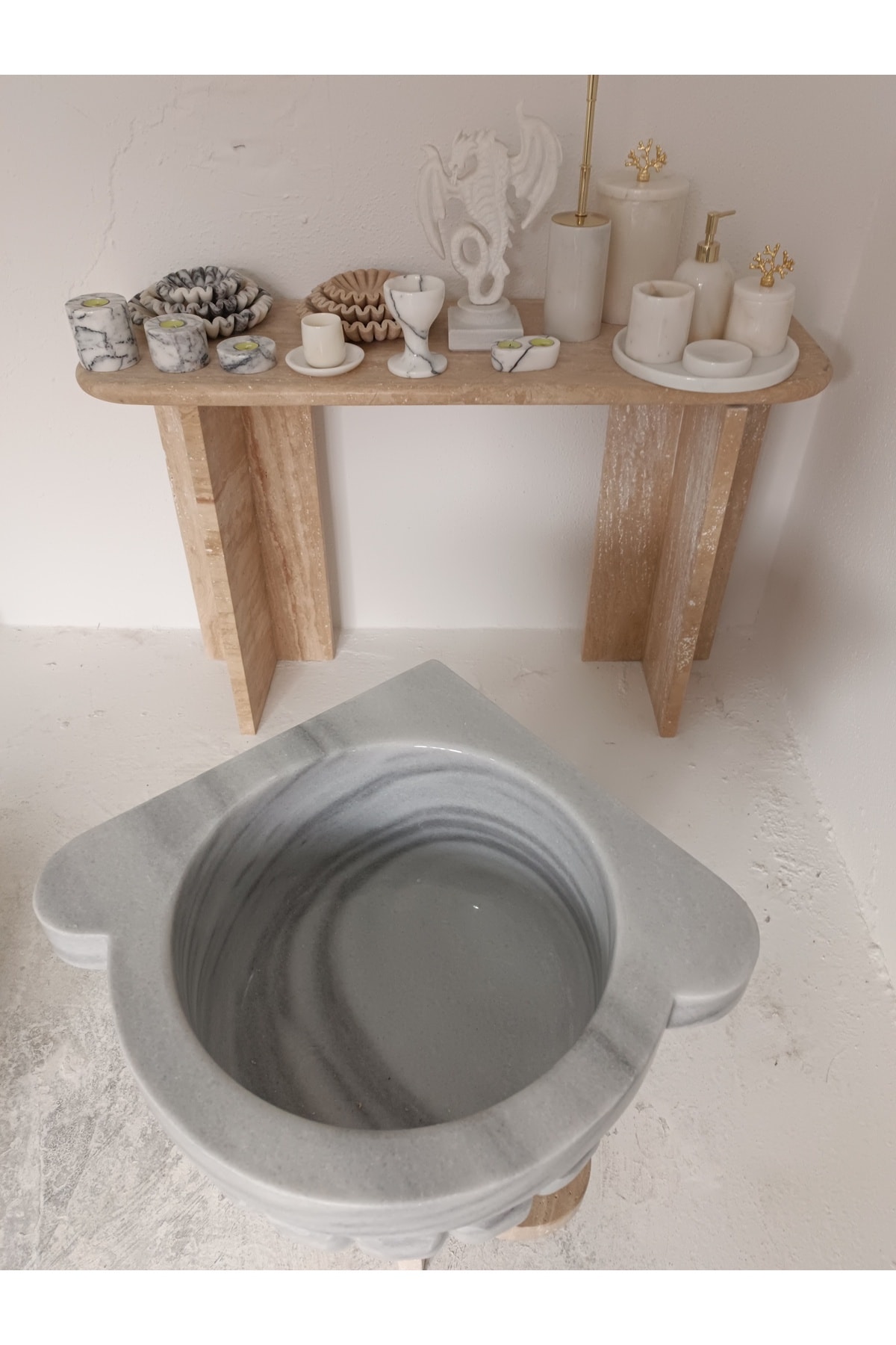 Mermer Kurna-kavun Dilimli Köşeli-hamam Kurnası-banyo Kurnası-ev Hediyesi-mermer Ev Aksesuarlar