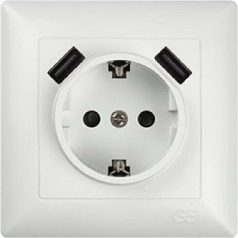 Vısage 2 USB Çıkışlı Çocuk Korumalı Topraklı Priz 5V Çerçeveli Beyaz