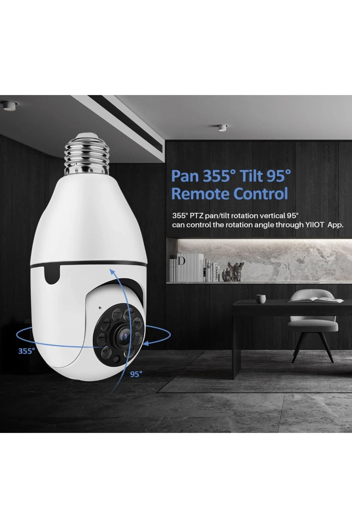 1080P HD WiFi Ampül Kamera – 360° Panoramik Görüşlü, Gece Görüşlü Kablosuz Akıllı IP Kamera