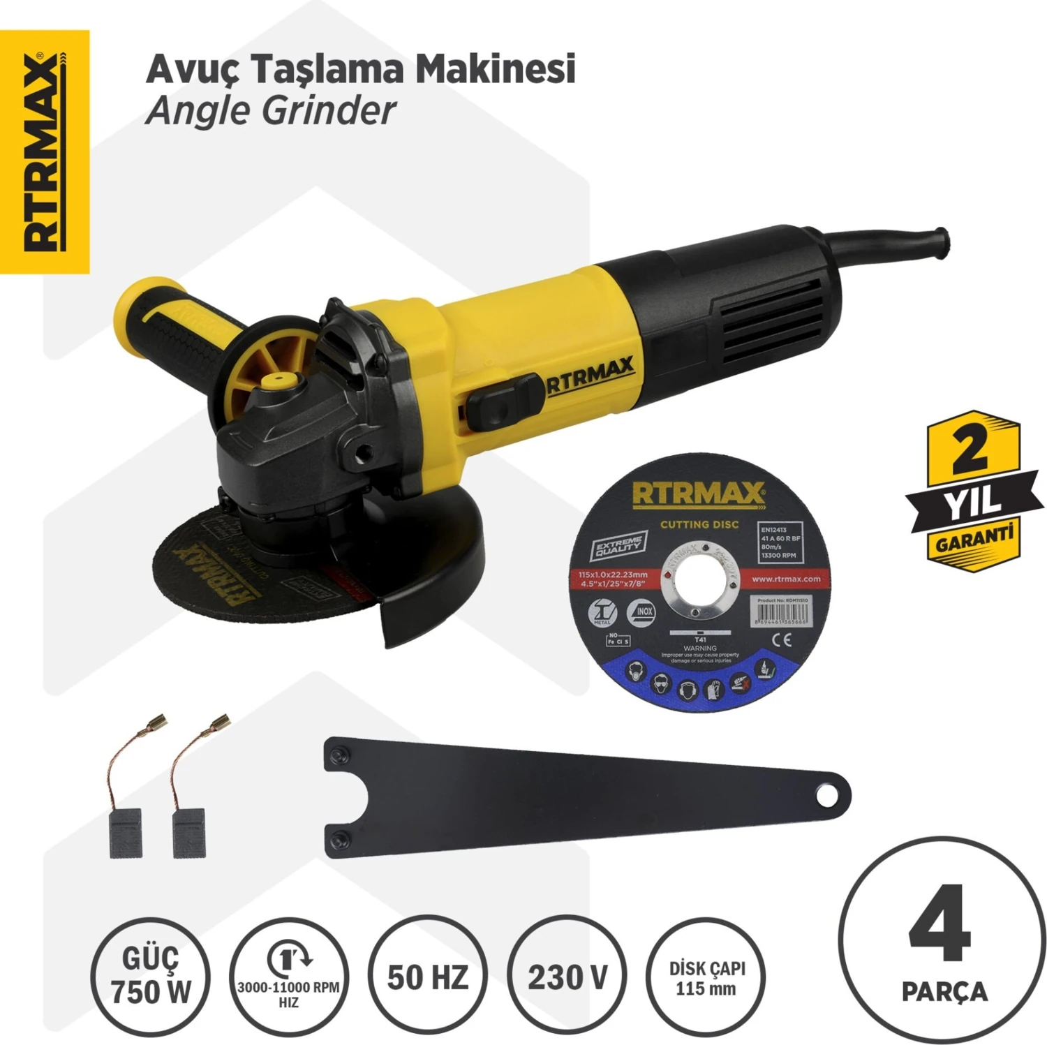 RTM1080 Avuç Taşlama Makinası 115 mm 750 W Devir Ayarlı