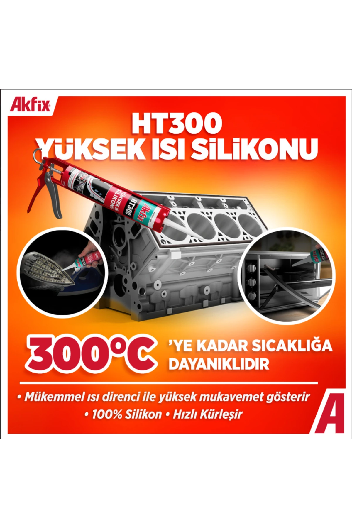 AKFİX  Ht 300 Yüksek Isıya Dayanıklı Silikon Kırmızı 300°C 310 ml