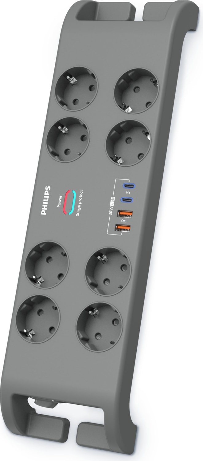 SPN8180GA Akım Korumalı Priz 8'li + 2x Usb-A 18W + 2x Usb-C 20W - 2m Kablo - Siyah