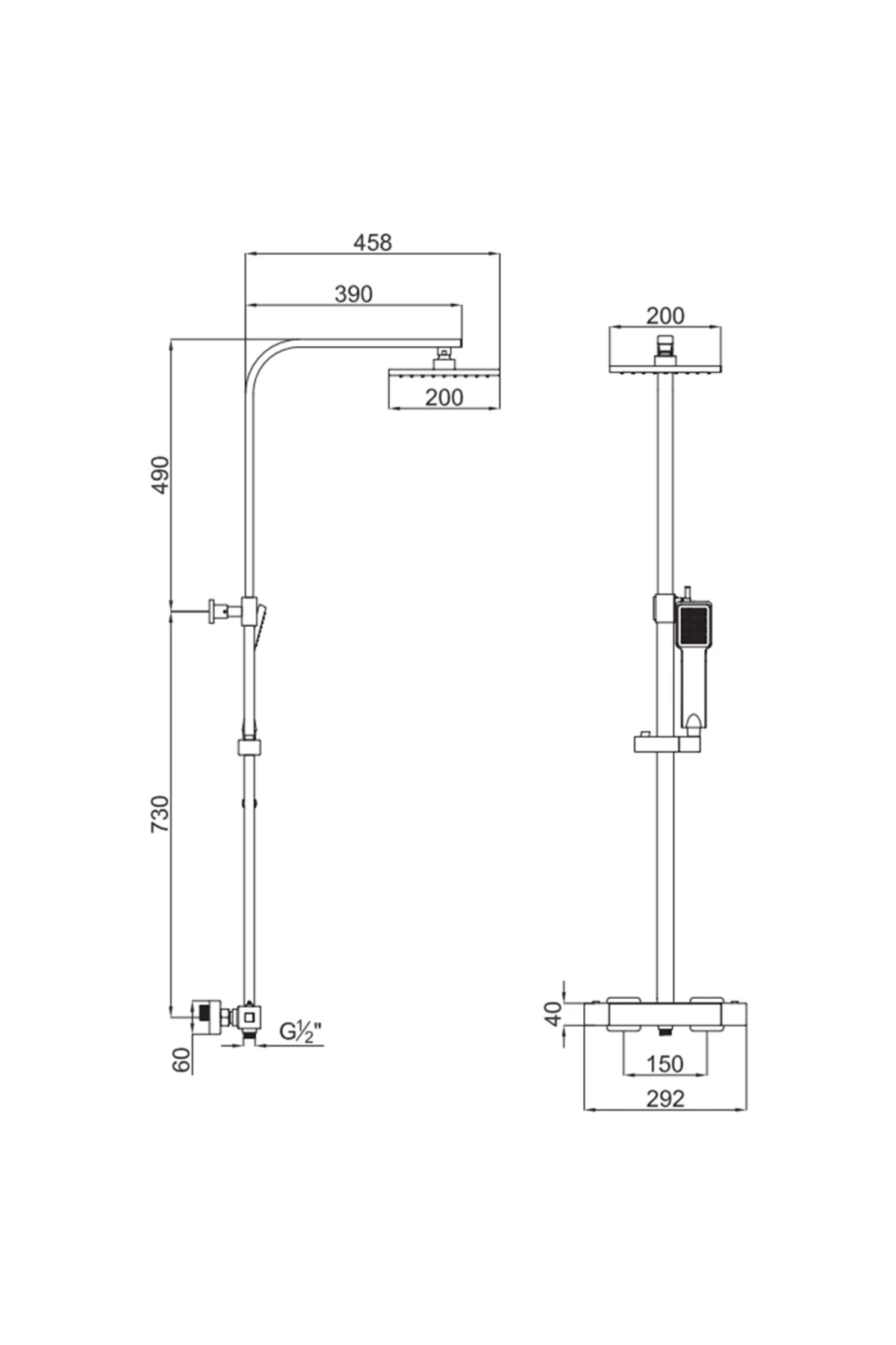 Rain Square Termostatik Duş Barı