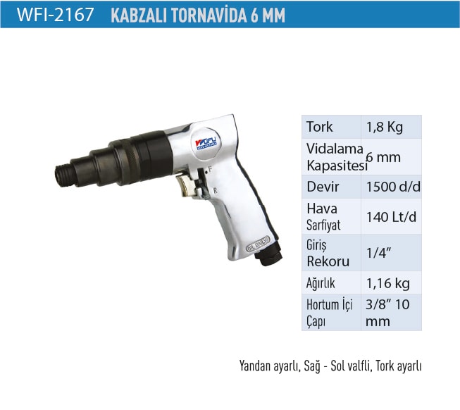 Havalı Tornavida Kabzalı Tip 1500 D/d 6 mm WFI2167