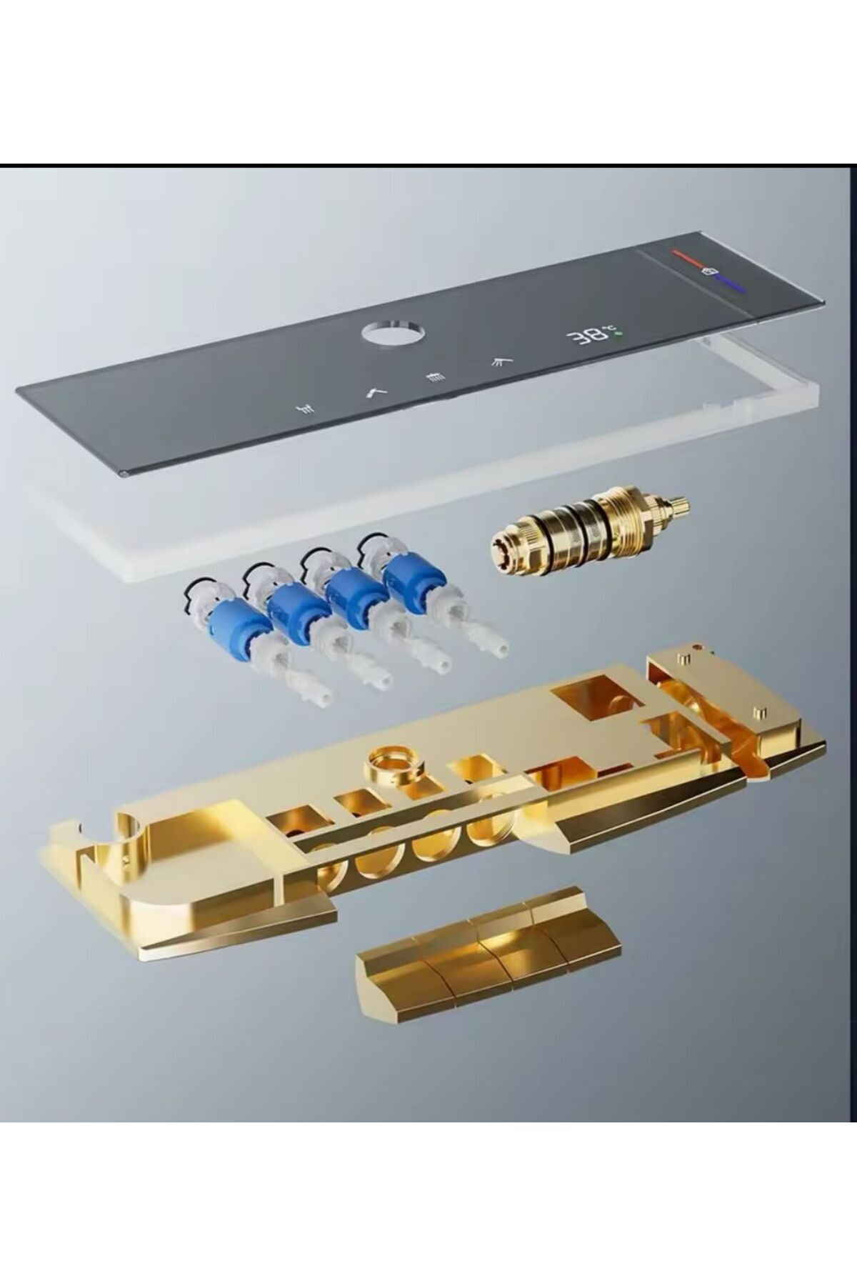 SİYAH DIJITAL EKRAN  PİYANO FONKSİYONEL AKILLI DUŞ SİSTEM BANYO BATARYA ROBOT YAĞMURLAM AMBİYANS LED