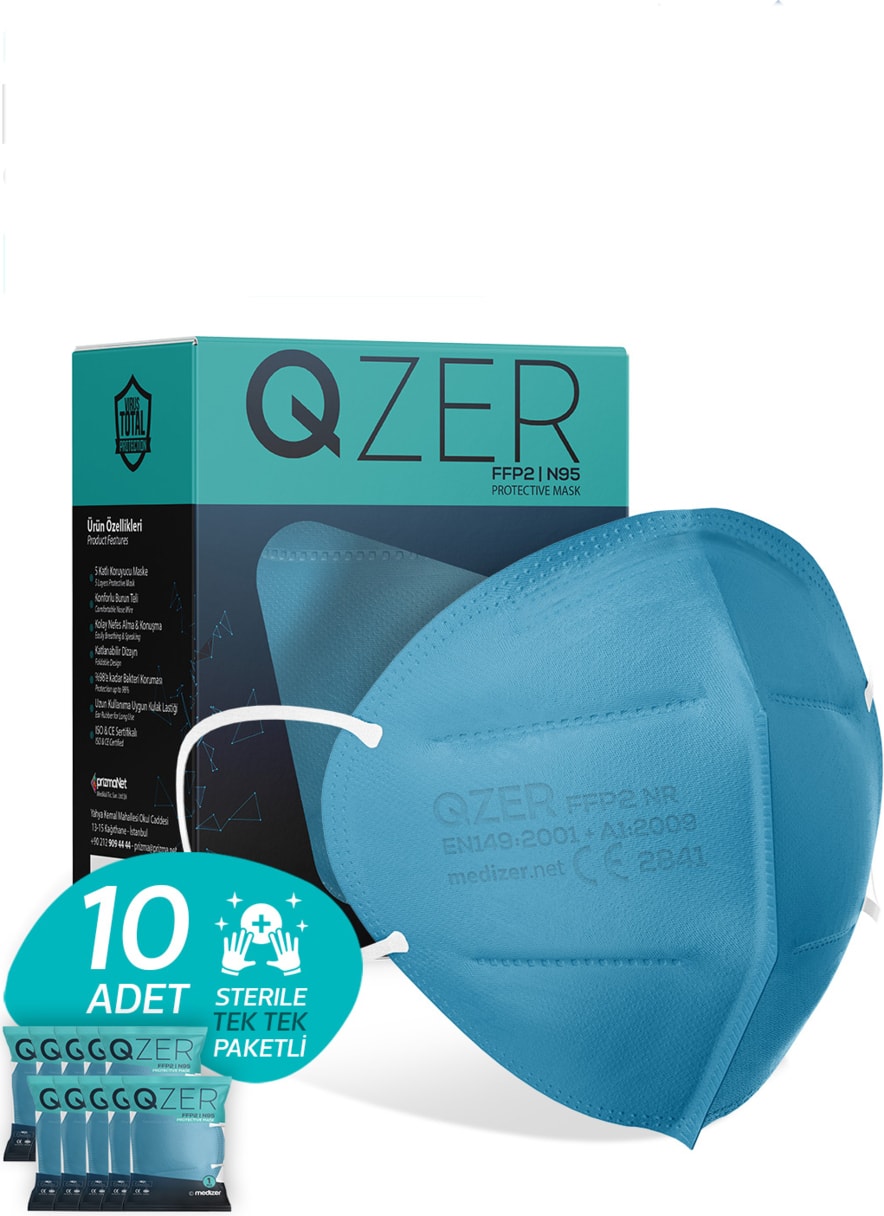 Qzer Mavi Renk 5 Katmanlı Ffp2 N95 Maske