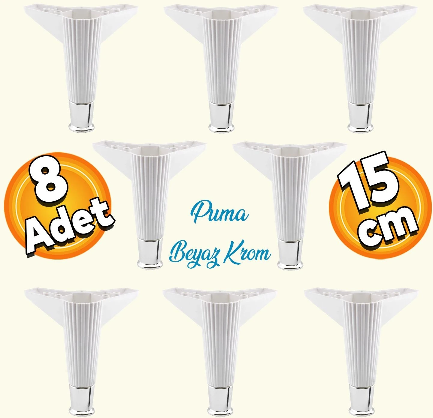 Elista Mobilya Ayağı Sehpa TV Ünitesi Ayakları Yükseltici 15 cm Beyaz Krom 8 ADET