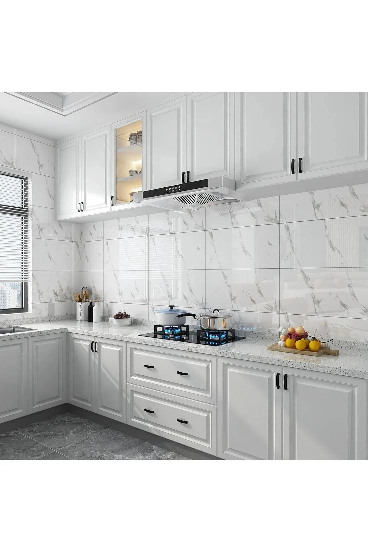 Kendinden Yapışkanlı Mermer Seramik Desenli Köpük PVC Duvar Paneli (30x60 cm 0,18 m²) Banyo Mutfak