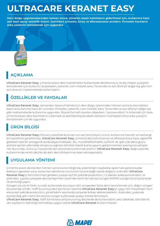 Ultracare Keranet Easy Spray Çimento Kireç Temizleyici