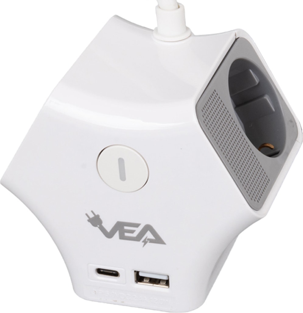 VE-G903YC 3'lü Usb+ Type-C Girişli Anahtarlı 1.5 Metre Grup Priz