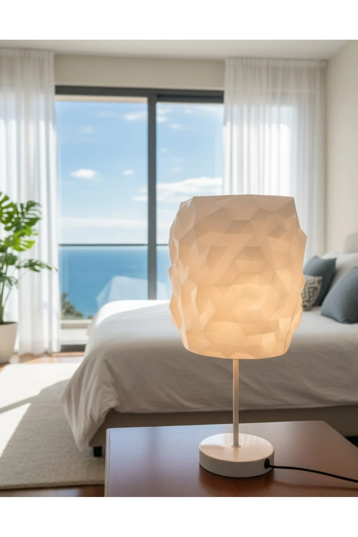 Geometrik Prizma Abajur - 40 cm Metal ayaklı Lambader, Masa Lambası