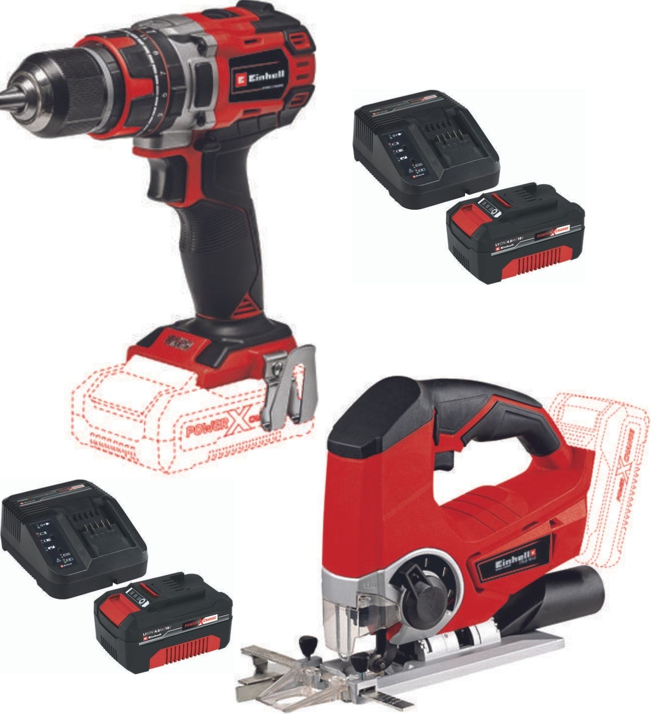 EİNHELL Te-Cd 18/50 Li-I Bl Vidalama Matkap Te-Js 18 Li Dekupaj 2X4.0AH Akülü Set