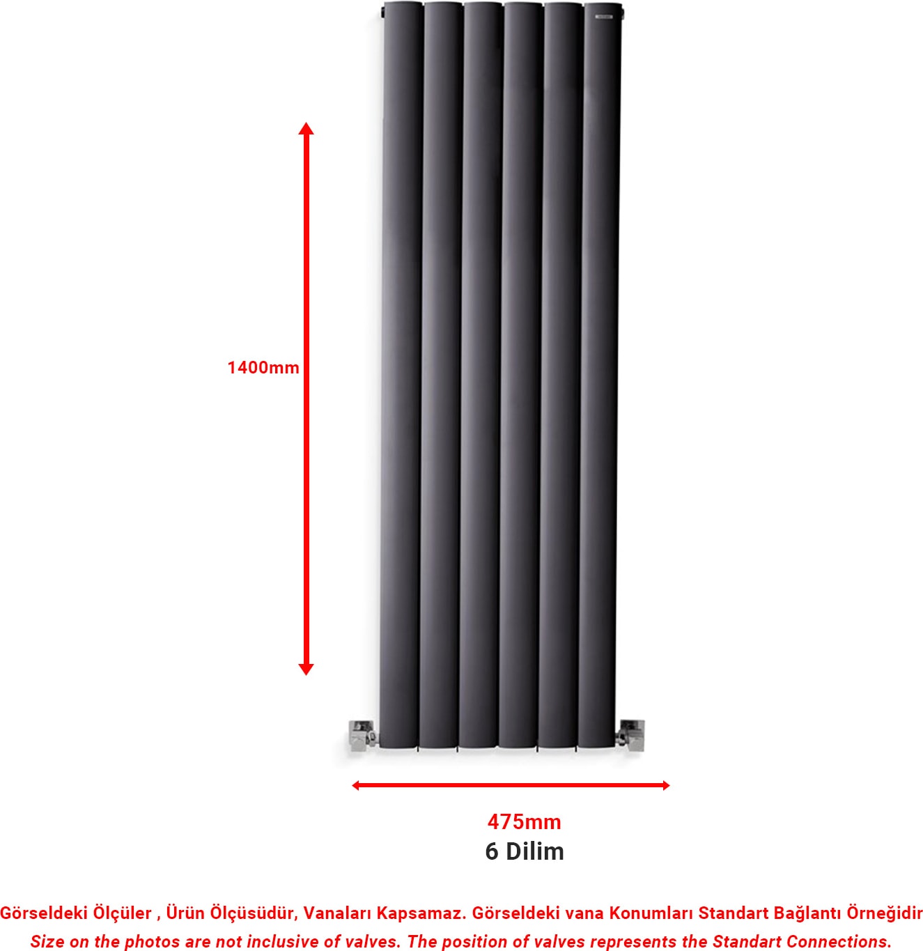 1400X475mm Lilac Dikey Antrasit Alüminyum Radyatör