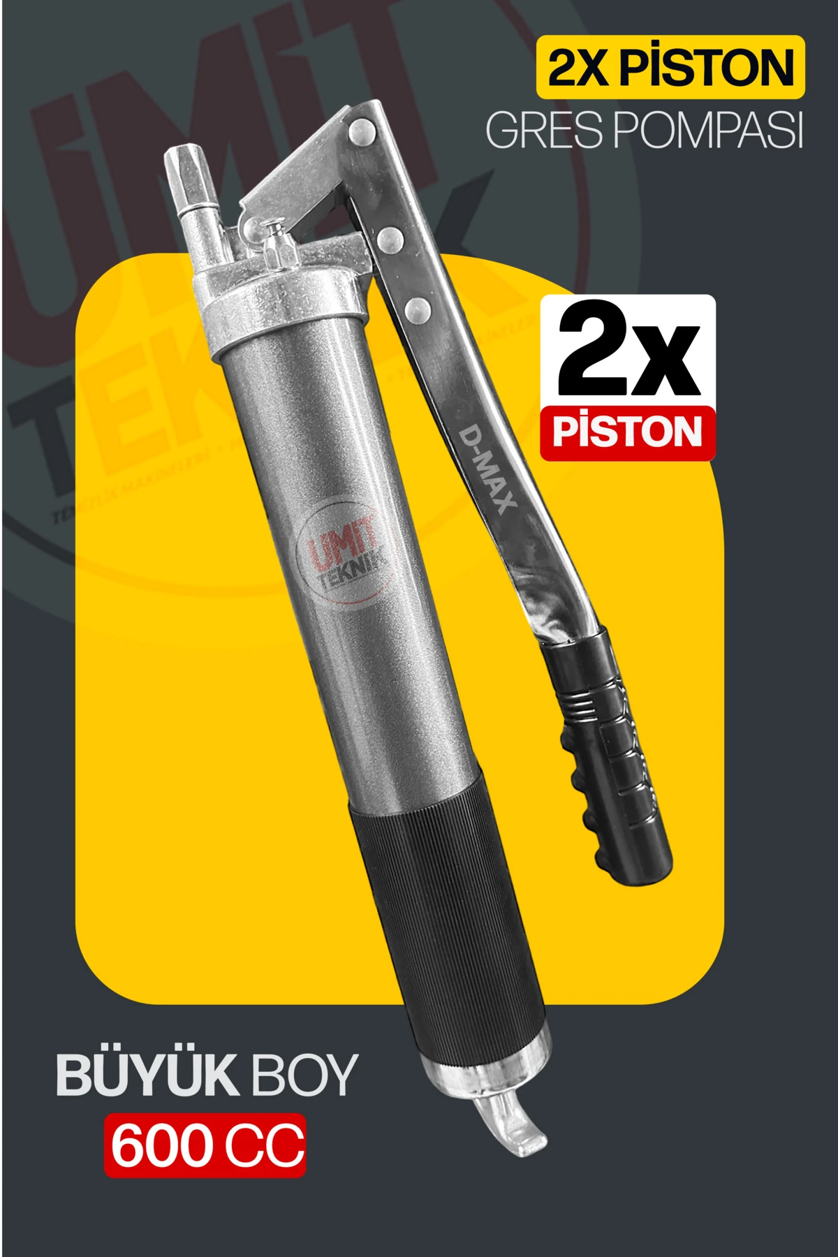 Profesyonel Sızdırmaz Mekanik Çift Mandallı 600cc Gres Pompa Takımı Demir Hortumlu 2x Piston Mekanik