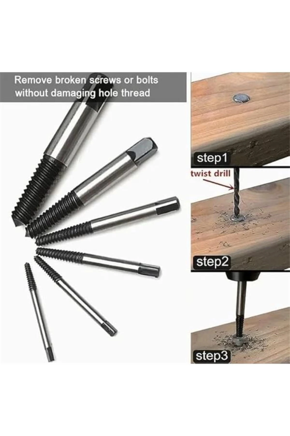 ® 6'lı Profesyonel Vida Çıkarma Seti Kırık Civata Kılavuz Çıkarıcı Hasarlı Dönmeyen Sıkışmış