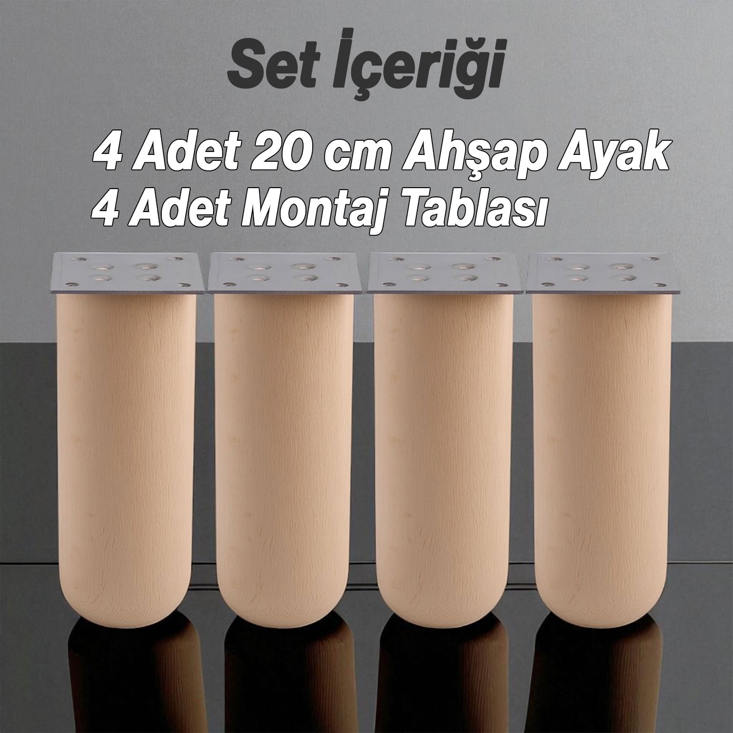 Bohem 4 Adet Doğal Ahşap Silindir Ayak 20 cm Set Mobilya Koltuk Kanepe Sehpa Masa Ayağı Ayakları